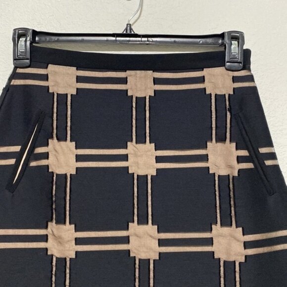 Tibi Black Tan Checkered A-Line Skirt Cotton Silk Blend Size 2 - Picture 2 of 9